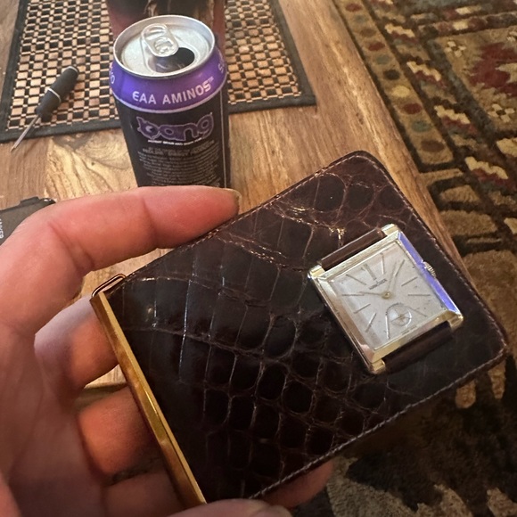 VINTAGE WALLET BILLFORD CARD HOLDER WITH HANOVER (SWISS) WATCH GENUINE ALLIGATOR - Picture 10 of 13